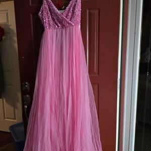 Pink Sequin V-Neck Gown